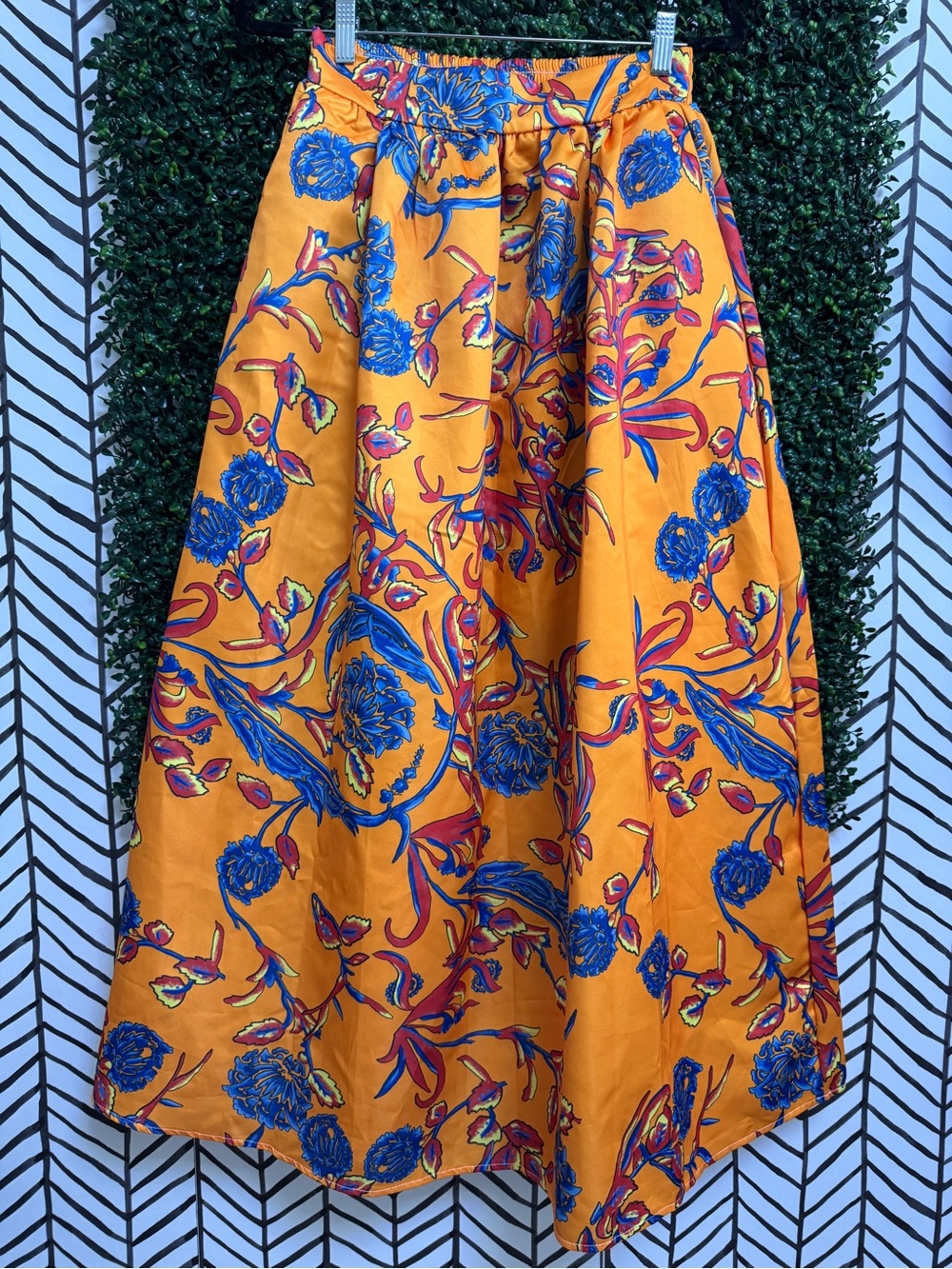 Vibrant Orange Floral Maxi Skirt